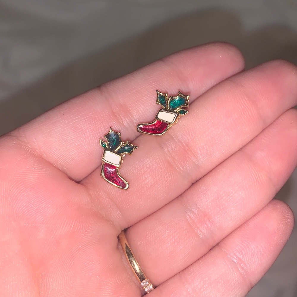 Vintage Christmas Stocking Stud Earrings – Festive Holiday Jewelry